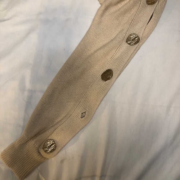 Cream One Shoulder Knit Sweater Dress with Gold Buttons - Picture 7 of 8